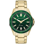 A|X ARMANI EXCHANGE Mod. SPENCER men's wristwatch with green dial and gold stainless steel strap, 10 ATM water resistant, quartz movement.