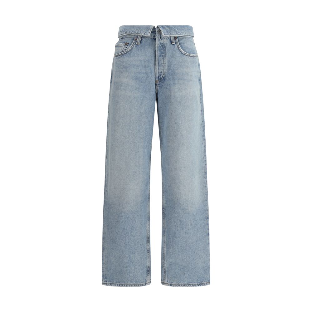 Agolde Echo Jeans, high-waist denim with turn-up detail, front zipper, button closure, and five pockets, 100% cotton, made in Turkey.
