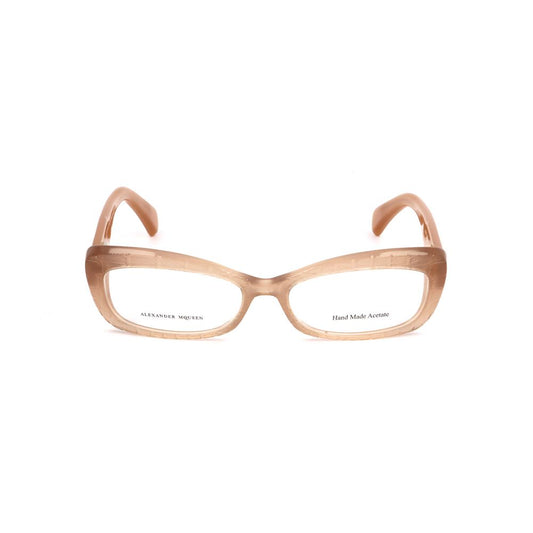 Alexander McQueen Bicolor Acetate Frames in beige and light brown, front view showcasing design and color.