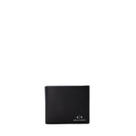 Armani Exchange Black Leather Wallet with coin pocket, 100% bovine leather, elegant and functional design for men.
