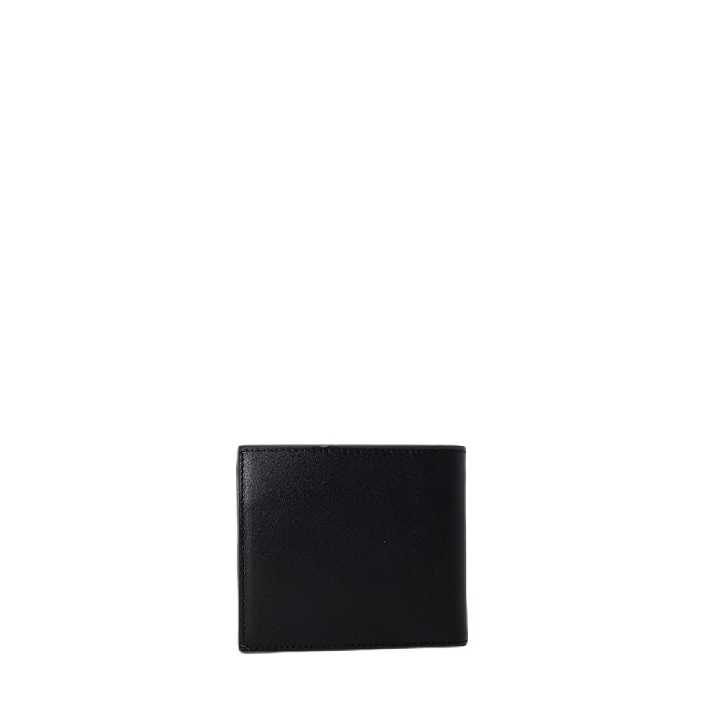 Armani Exchange Black Leather Wallet with coin pocket, elegant men’s accessory made of 100% bovine leather, compact and durable design.