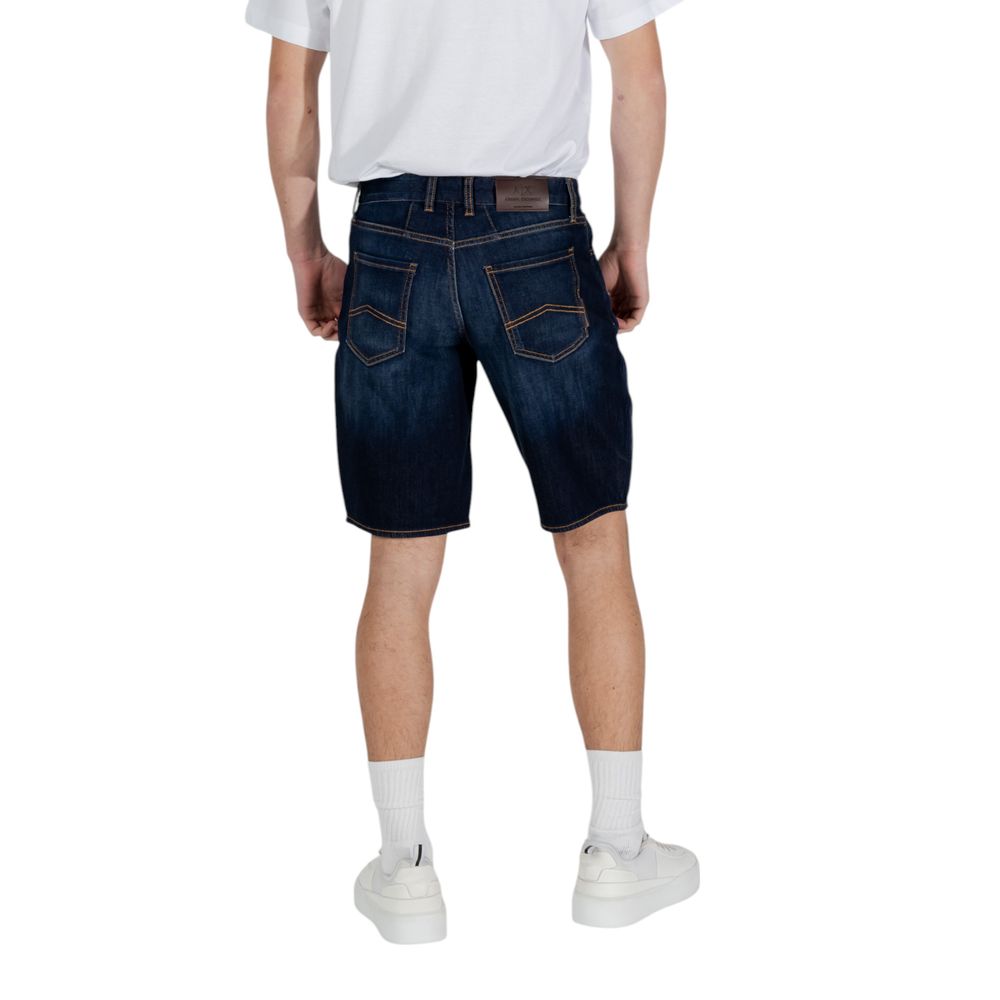 Back view of Armani Exchange Blue Cotton Bermuda shorts made of 99% cotton and 1% elastane, perfect for men's spring/summer collection.