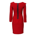 Armani Exchange Red Above Knee Long Sleeves Sheath Dress with zipper closure and logo details, showing back view.