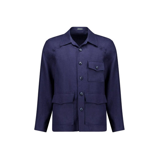 Autore Navy Blue Linen Full-Length Jacket