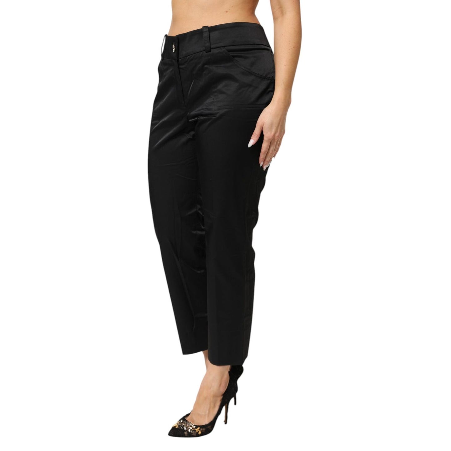 BENCIVENGA Black Cotton Blend Cropped Straight Leg Pants BENCIVENGA