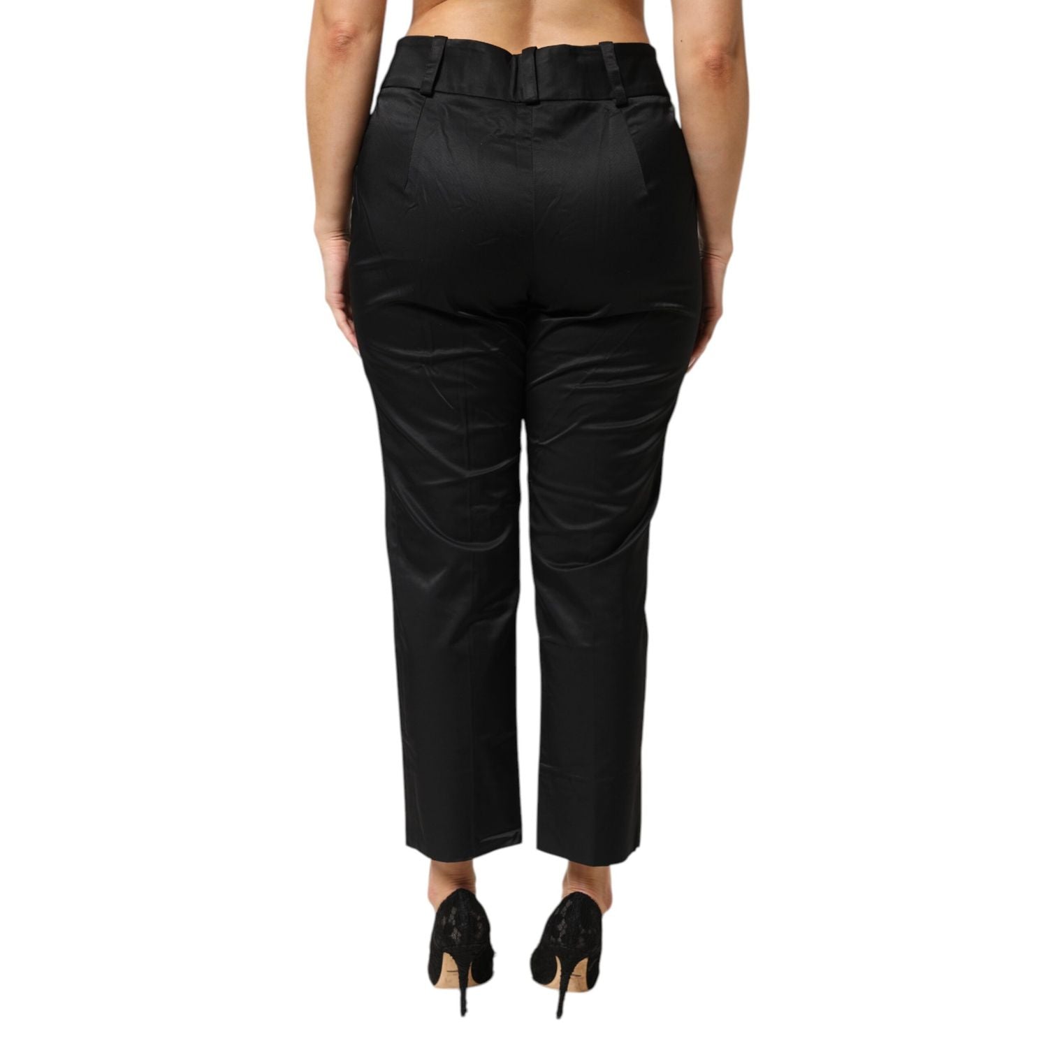 BENCIVENGA Black Cotton Blend Cropped Straight Leg Pants