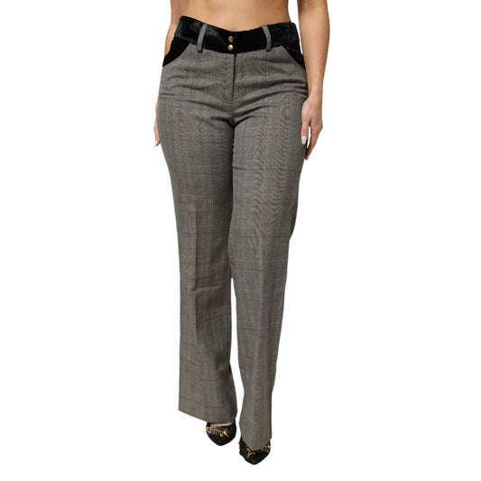 BENCIVENGA Gray Wool Blend Plaid Straight Leg Velvet Waist Pants BENCIVENGA