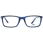 BMW Blue Men Optical Frames in blue metal and plastic, full-rim trapezium style with 56-20-145 size, includes branded case.