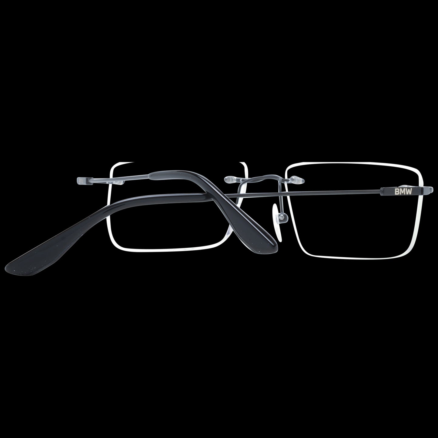 BMW MOD. BW5066-H 56002 rectangular men's glasses in black and silver with a sleek modern design.