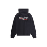 Balenciaga Logoed Hoodie with contrasting monogram, double-slider front zipper, and ribbed cuffs for a contemporary streetwear style.