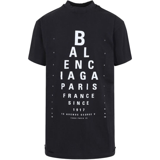 Balenciaga T-shirts and Polos Black mock neck drop shoulder short sleeves cotton unisex t-shirt front view