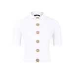 Balmain Ribbed buttoned top in white ribbed knit with short sleeves and front button fastening, perfect for casual or formal occasions.