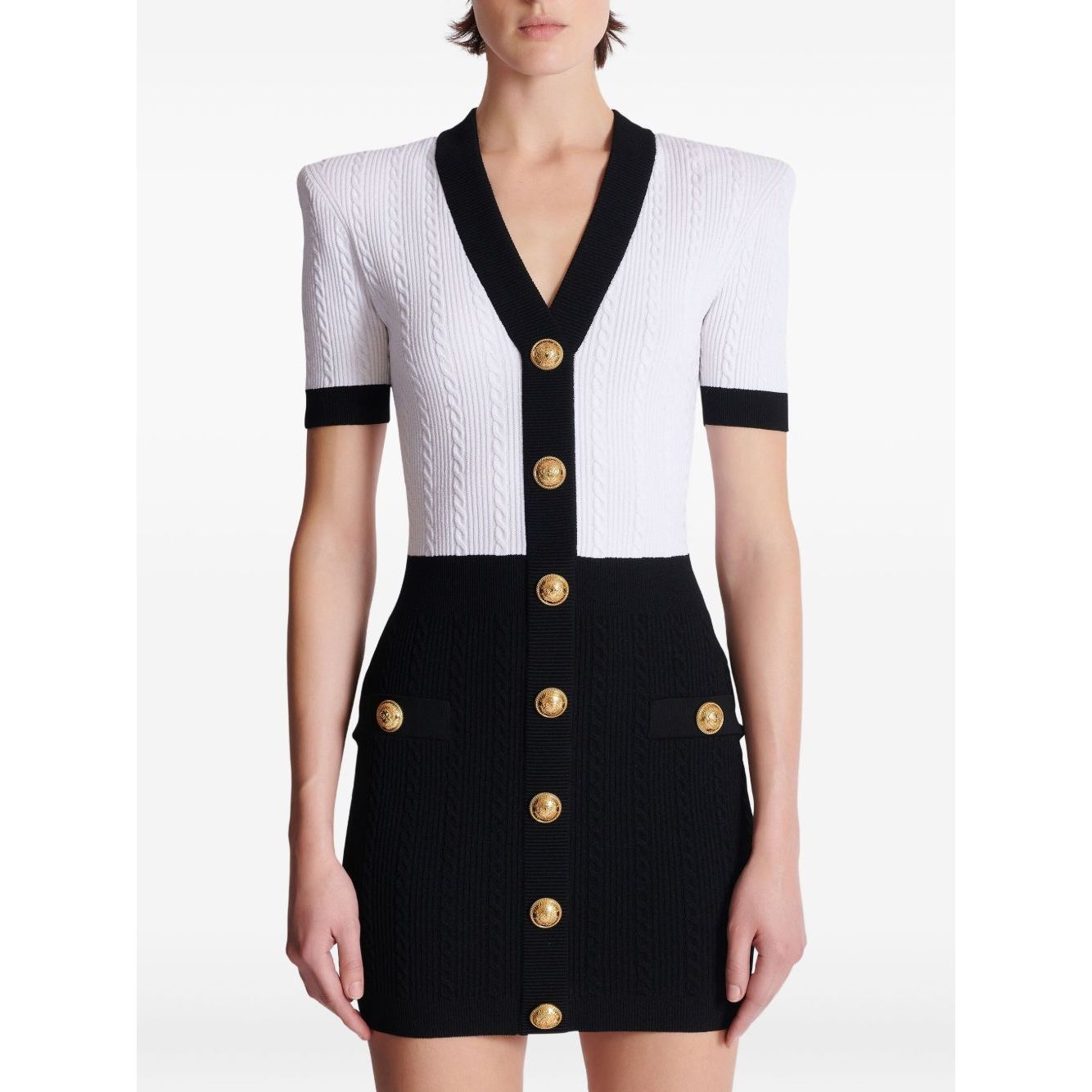 Balmain Two-tone twisted knit bodycon dress