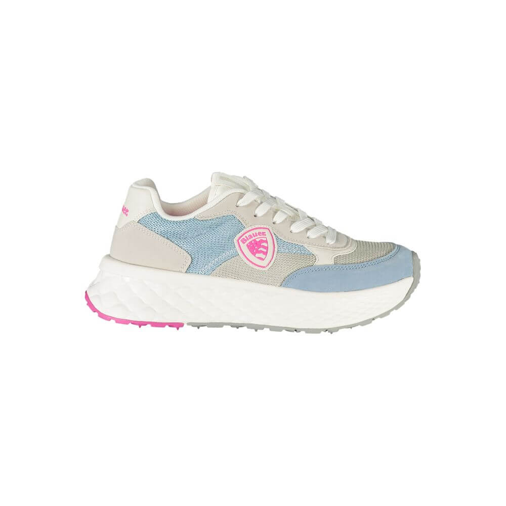 Blauer Blue Polyester Women Sneaker with pink and white accents, featuring a removable insole and iconic Blauer logo for chic style.