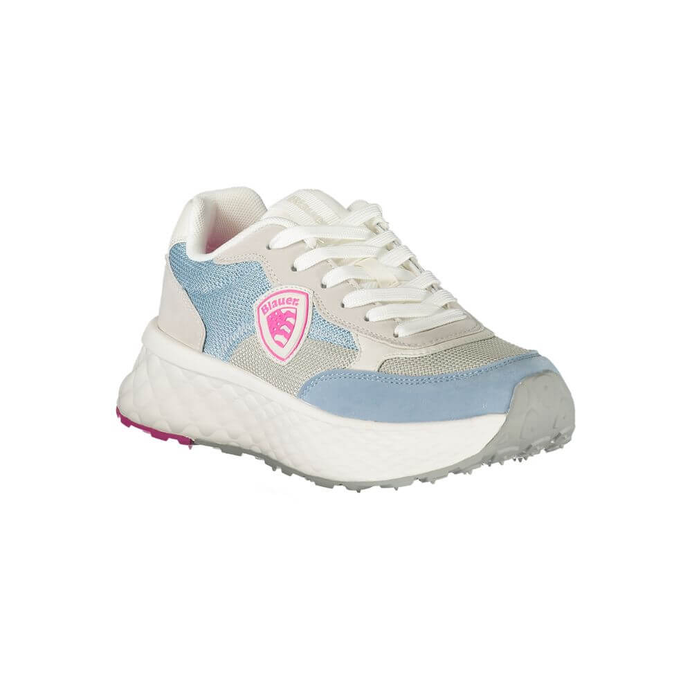 Blauer Blue Polyester Women Sneaker with white and fuchsia details, featuring a removable insole and iconic Blauer logo.