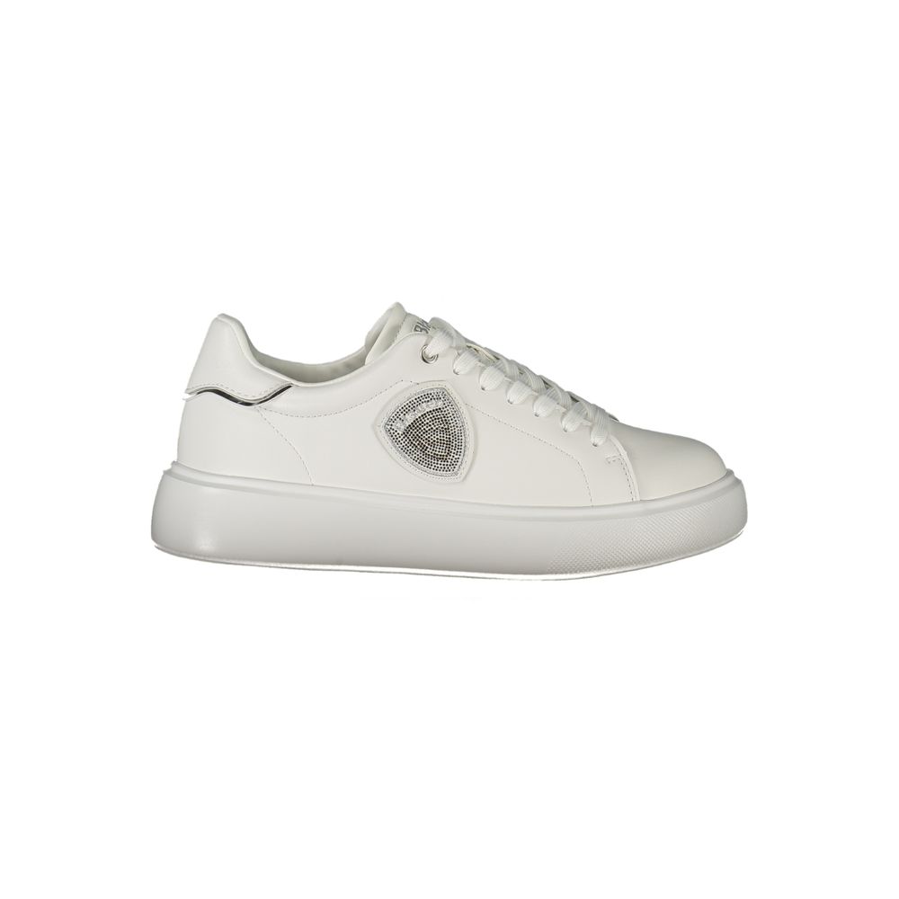 Blauer White Leather Women Sneaker with silver rhinestone accents and removable insole, featuring the iconic Blauer logo for urban chic style.