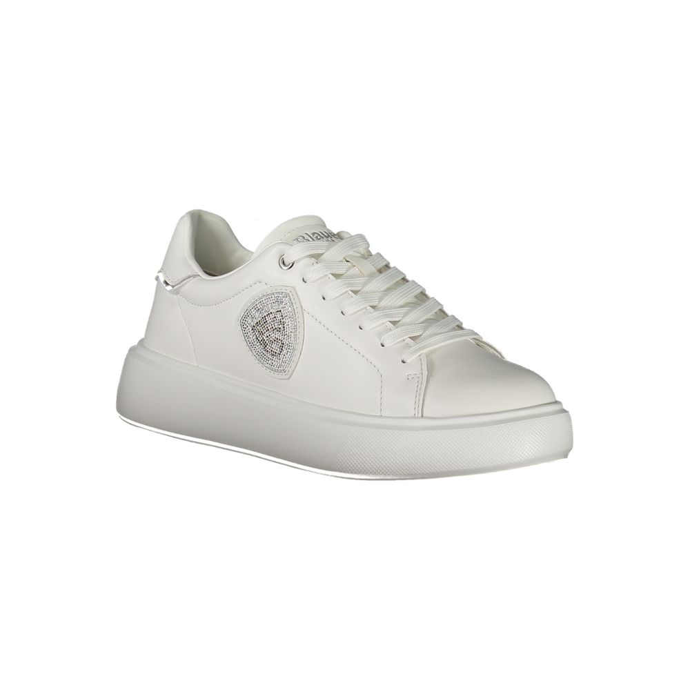 Blauer White Leather Women Sneaker with silver rhinestone accents, featuring a removable insole for comfort and urban chic style.