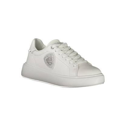 Blauer White Leather Women Sneaker with silver rhinestone accents, featuring a removable insole for comfort and urban chic style.