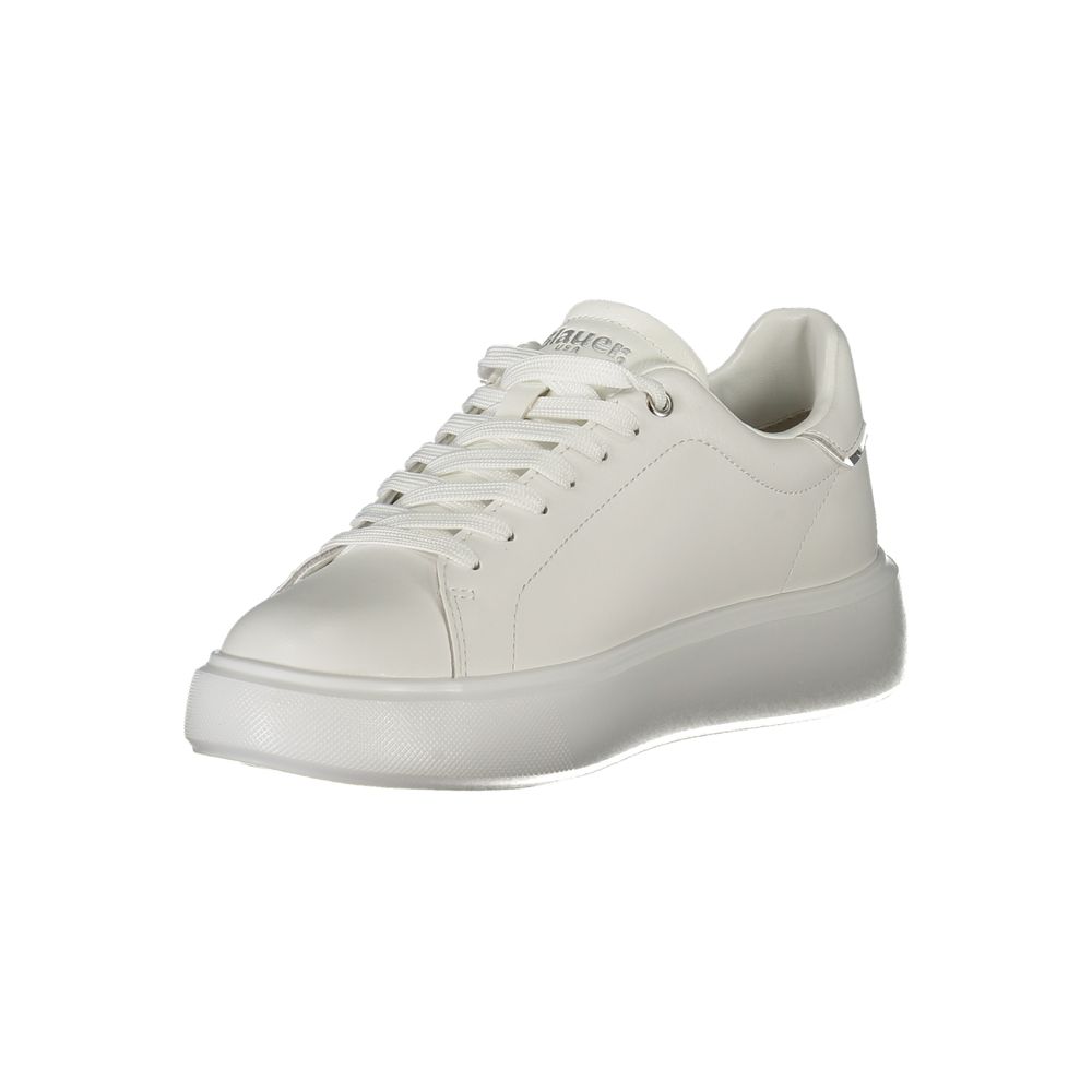 Blauer White Leather Women Sneaker with rhinestone accents and iconic Blauer logo for stylish urban chic look.