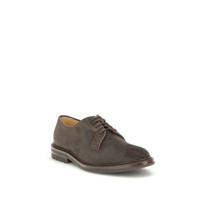 Brunello Cucinelli Brown Calf Leather Bos Taurus Oxfords And Derbies with suede design, lace-up front, and leather block sole, AW25.