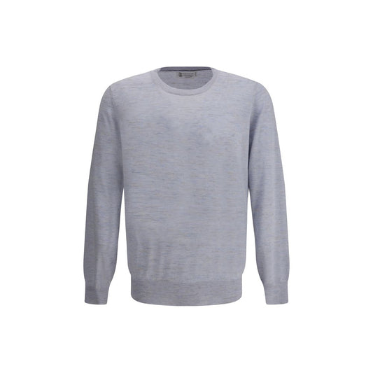 Brunello Cucinelli Cashmere and silk Sweater with ribbed crew neck and cuffs, showcasing a sophisticated mélange pattern.
