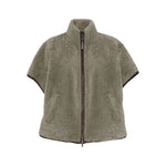 Brunello Cucinelli Curly Shearling Short Sleeve Outerwear with Shiny Zipper Pull, featuring a double slider zip and monili decoration.
