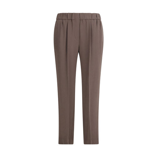 Brunello Cucinelli Gray Acetate Casual Pants with elastic waistband and modern fit, featuring side and back pockets for functionality.
