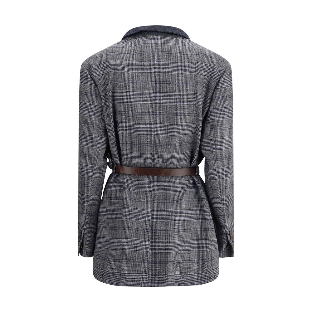 Back view of Brunello Cucinelli Gray Fleece Wool Blazer with belt