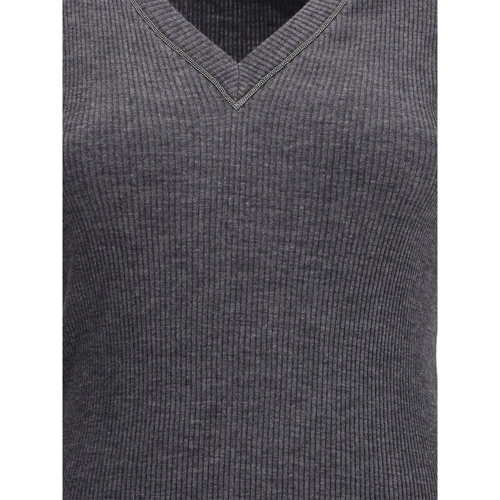 Brunello Cucinelli Gray Wool Long Sleeve T-Shirt