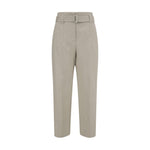 Brunello Cucinelli Linen Pants with buckle belt, front zipper, hook-and-eye closure, and welt pockets for a modern silhouette.
