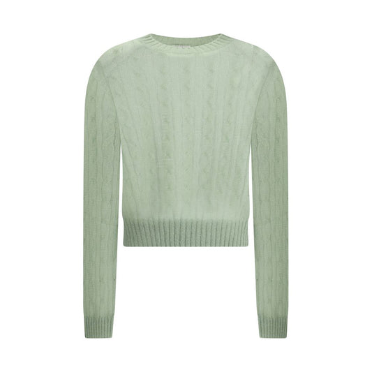 Brunello Cucinelli Mohair and wool cable knit Sweater with ribbed crew neck, cuffs, and hem, showcasing a sheer braided weave for elegance.