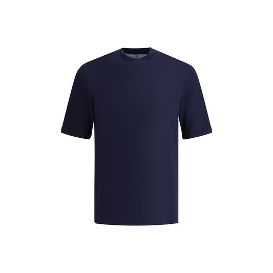 Brunello Cucinelli Monochrome T-Shirt with high ribbed crew neck, turned-up hem, and versatile design in cotton.