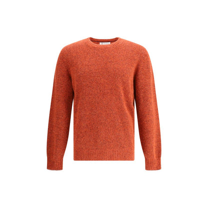 Brunello Cucinelli Orange Alpaca Vicugna Pacos Sweatshirt with ribbed crew neck, cuffs, and hem, showcasing a modern mélange pattern.