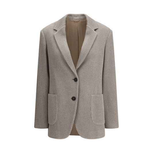 Brunello Cucinelli Ribbed deisgn lurex Jacket with peaked lapels and patch pockets, elegant and sophisticated for formal looks.