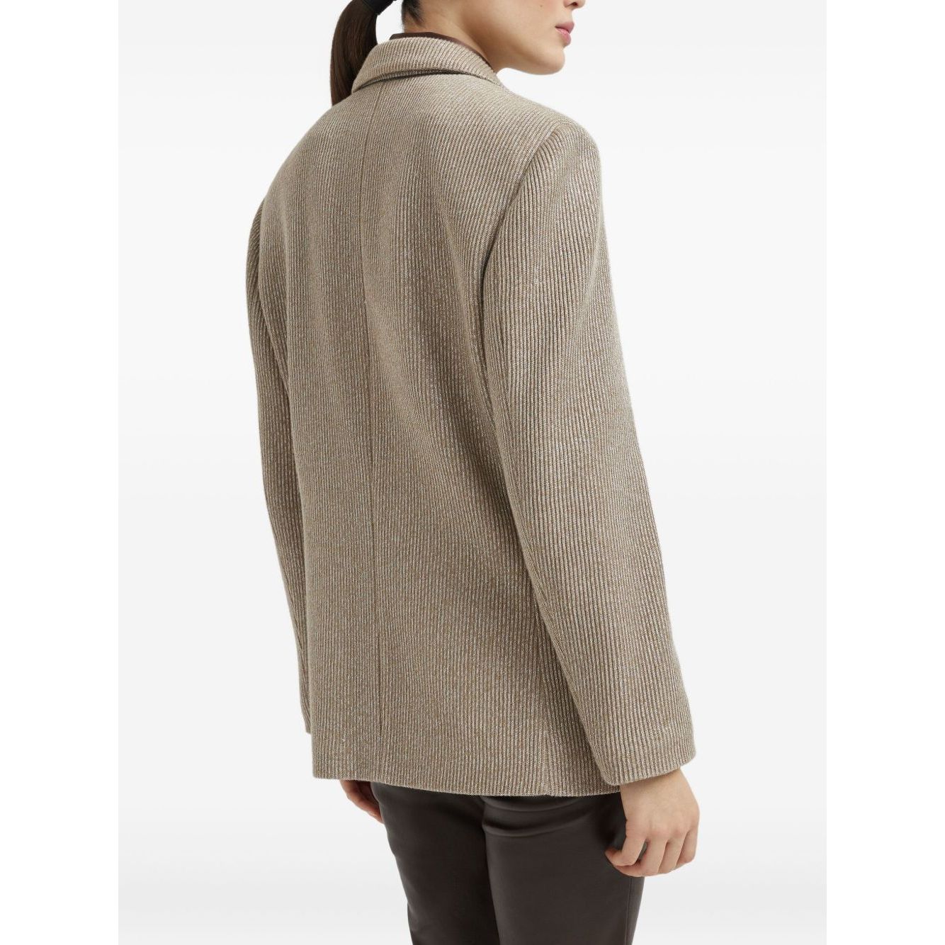 Back view of Brunello Cucinelli Sparkling cotton and viscose English rib knit blazer with monili in sesame beige
