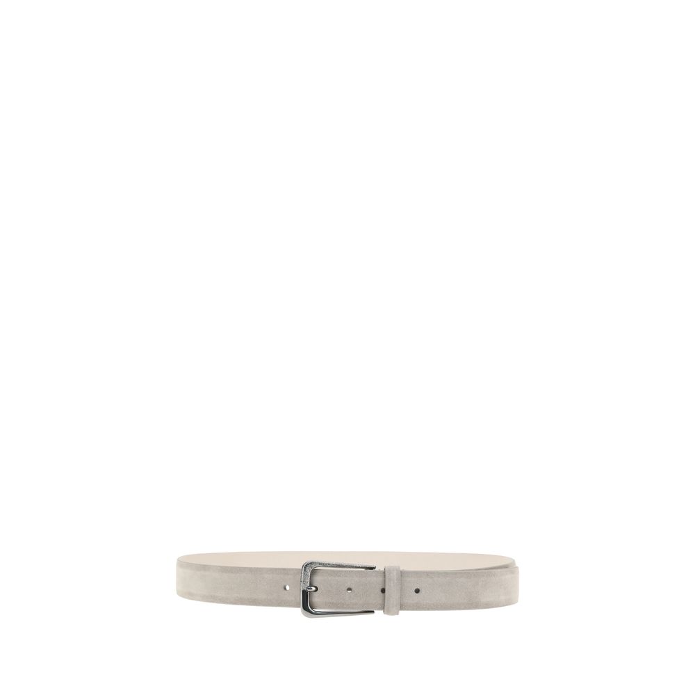 Brunello Cucinelli Suede Belt with square buckle in high-quality calf leather, elegant accessory perfect for any outfit.