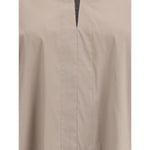 Close-up of Brunello Cucinelli Wide Shirt with V-neck and jewel embellishments, showcasing elegant and airy design.