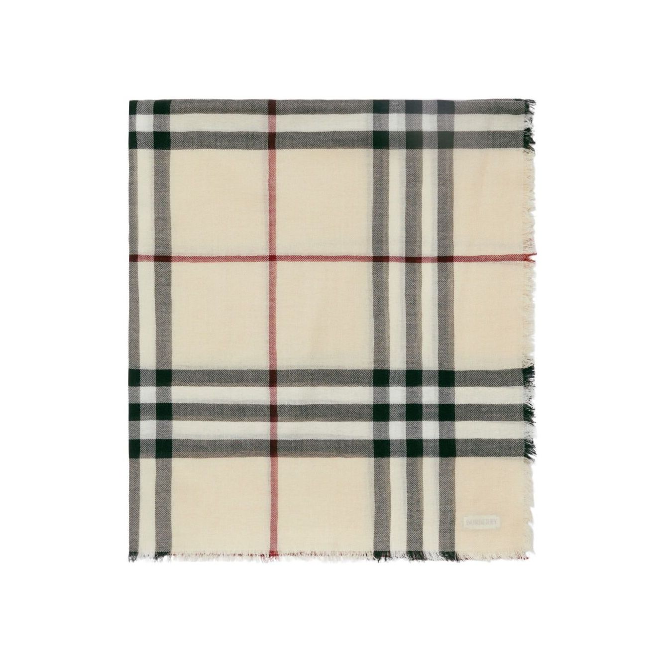 Burberry Check wool scarf, beige with house check pattern, 200cm length, 90cm width, raw-cut edge and logo tag