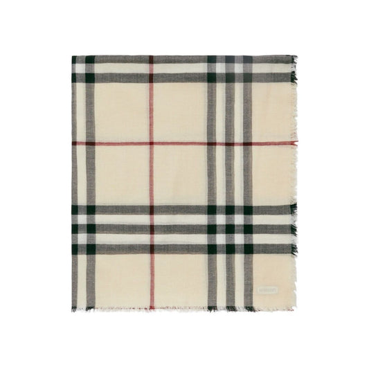Burberry Check wool scarf, beige with house check pattern, 200cm length, 90cm width, raw-cut edge and logo tag