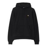 Alt Tag: Burberry Knight Stamp Cotton Hoodie in black with EKD logo, drawstring hood, front pouch pocket, and long sleeves.