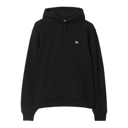 Burberry Knight Stamp Cotton Hoodie with drawstring hood, front pouch pocket, long sleeves, and Equestrian Knight motif in black.