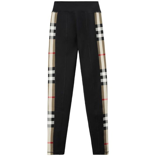 Burberry Stretch jersey leggings with Check finishes featuring black stretch-jersey and Vintage Check pattern. Elasticated waistband.