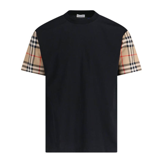Black Burberry Vintage Check-sleeve T-shirt with crew neck and short sleeves featuring a distinctive Check motif.