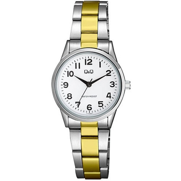 Q&Q Mod. LADY ONLY TIME wristwatch, metal case, two-tone SS IP strap, 30mm, water-resistant, quartz movement, packaged in official box