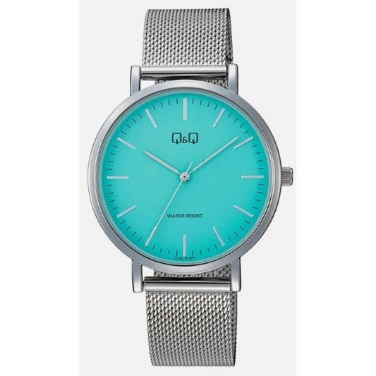 Q&Q Mod. GENT ONLY TIME wristwatch with metal mesh strap, 40mm case, 3 ATM water resistance, quartz movement, packaged in official box.