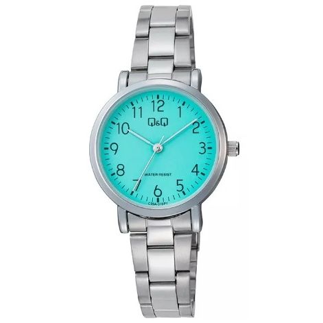 Q&Q Mod. LADY ONLY TIME wristwatch with blue dial, metal case, SS bracelet, quartz movement, water resistant 3 ATM, packaged in official box.