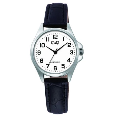 Q&Q Mod. LADY ONLY TIME wristwatch, 3 ATM water resistant, 30 mm metal case, quartz movement, leather strap, official box packaging.