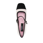 CAREL PARIS Flat shoes Beige with buckle strap, branded insole, contrasting toecap and flat sole, top view.