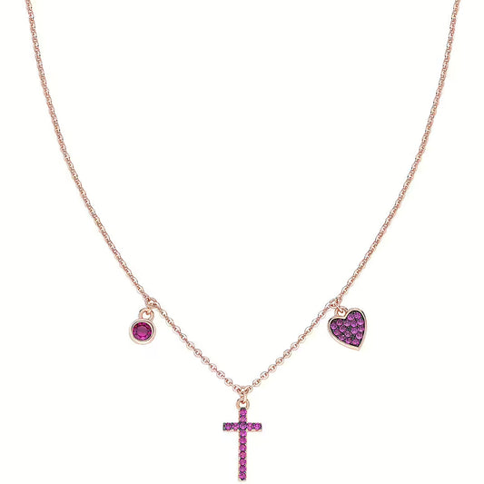 AMEN JEWELRY Mod. CLCRCURRZ necklace with cross and heart charms in pink gems