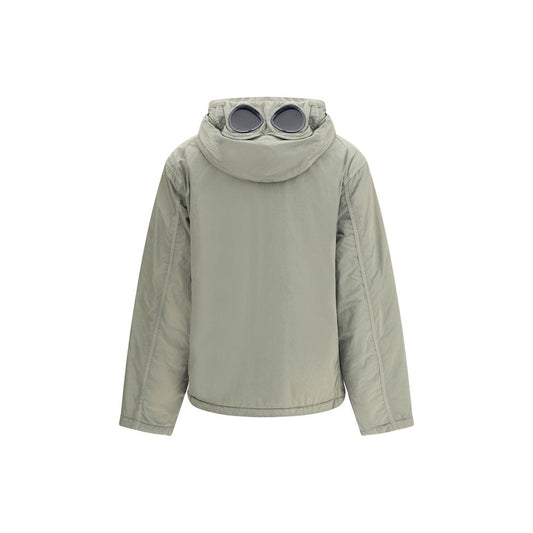 Back view of C.P. Company Hooded Nylon Jacket with adjustable drawstring hood and urban design in gray color.